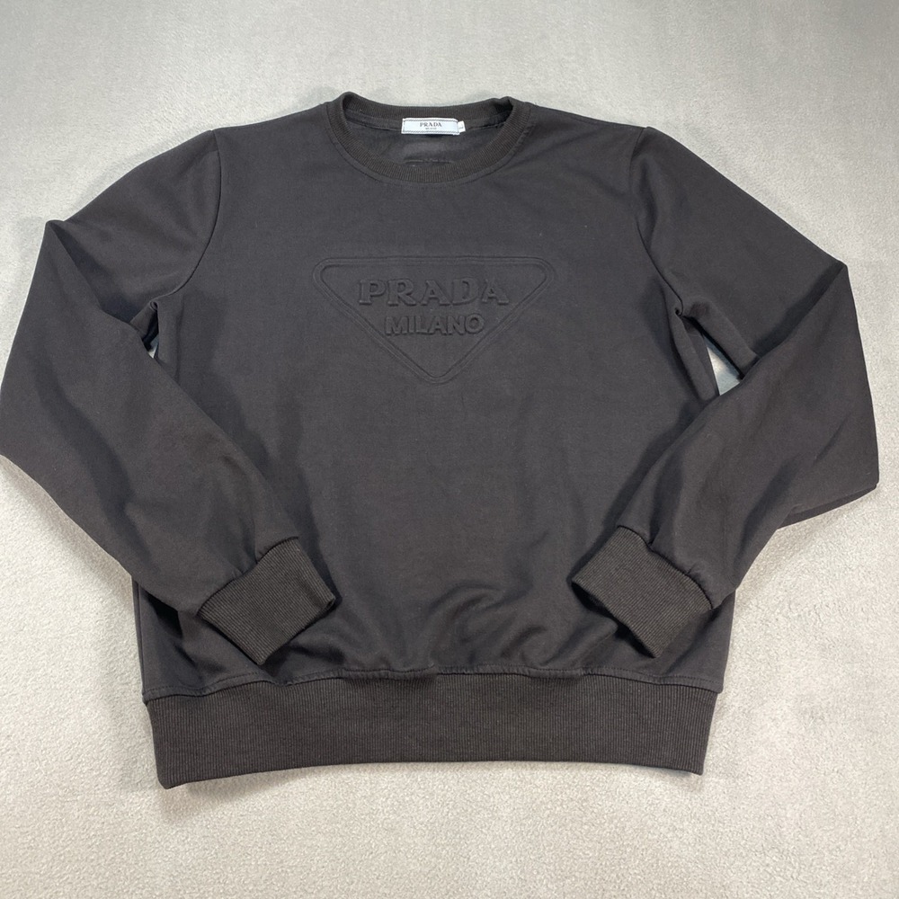 Prada Milano Women's Black Knit Logo Crewneck Sweatshirt Large Unauthenticated